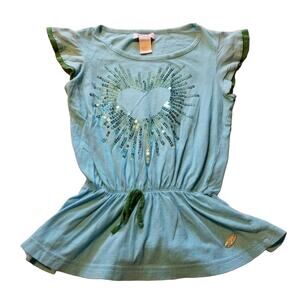Girls Candies Blue Sequined Heart Shirt Size S